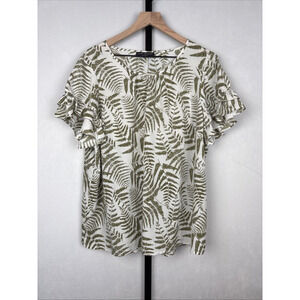 Lane Bryant Flutter-Sleeve Crew-Neck Top Blouse Sz 16 Olive Leaves Floral Whimsy